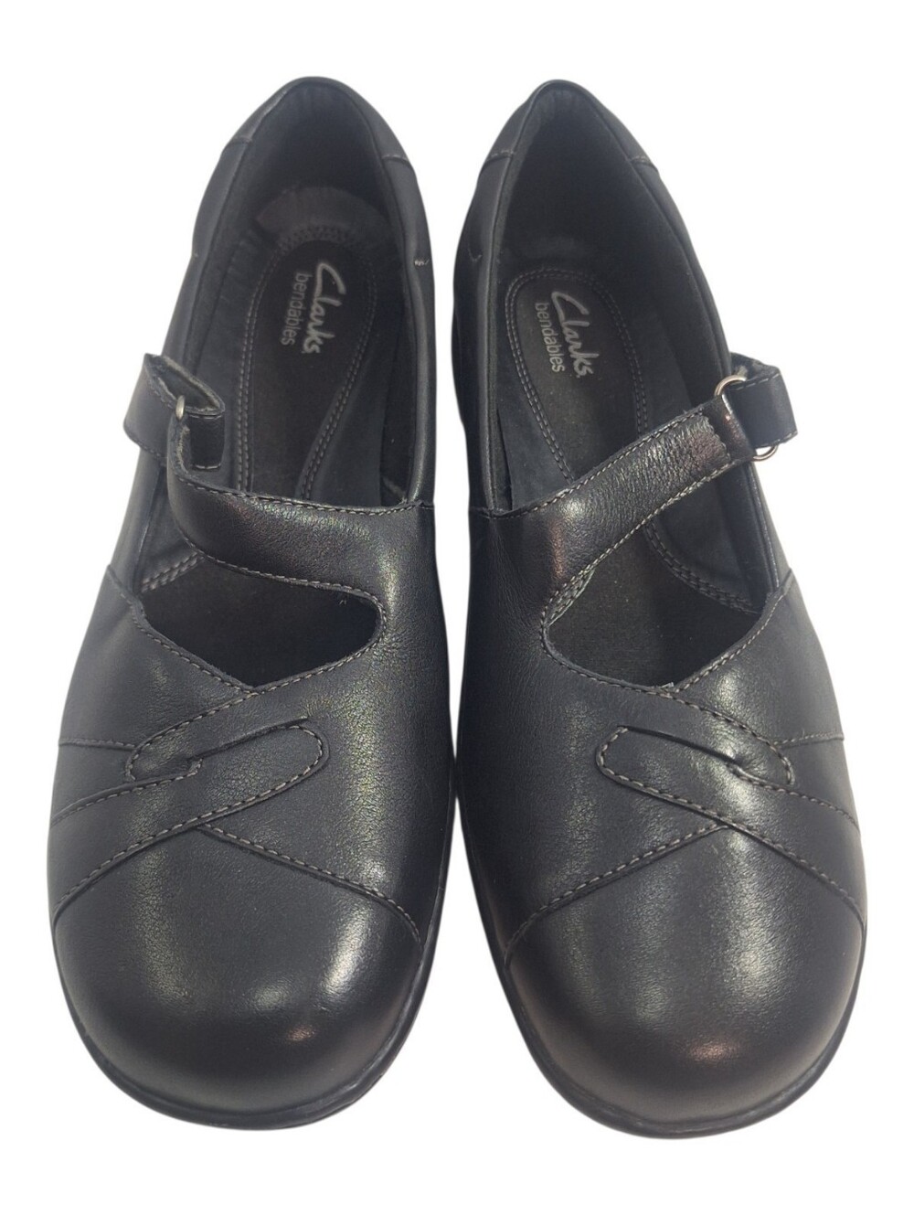 Clarks Bendables Womens 10M Black Leather Mary Jane Flats Comfort Shoes 34867